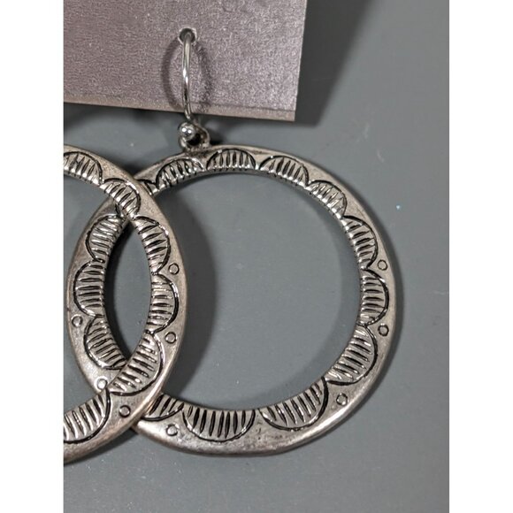 J.Jill Silver Tone Boho Southwestern Concho Round Hoop Dangle Earrings NEW - Picture 4 of 7